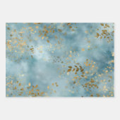 Minimalist Botanical Gold Leaves Pattern Teal ラッピングペーパーシート (正面3)