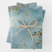 Minimalist Botanical Gold Leaves Pattern Teal ラッピングペーパーシート (インサイチュ)