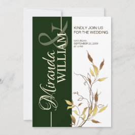 Minimalist Botanical Green Wedding Invitation 招待状