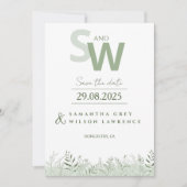 Minimalist Botanical Leafy Save the Date 招待状 (正面)