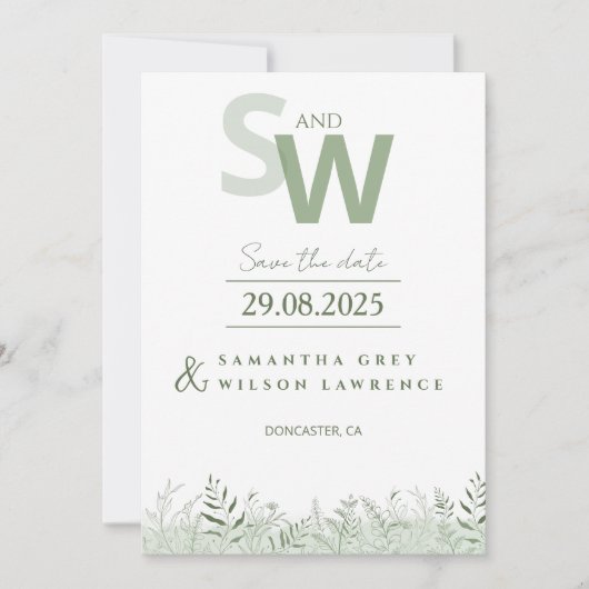 Minimalist Botanical Leafy Save the Date 招待状 (正面)