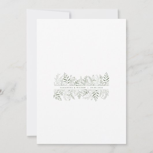 Minimalist Botanical Leafy Save the Date 招待状 (裏面)
