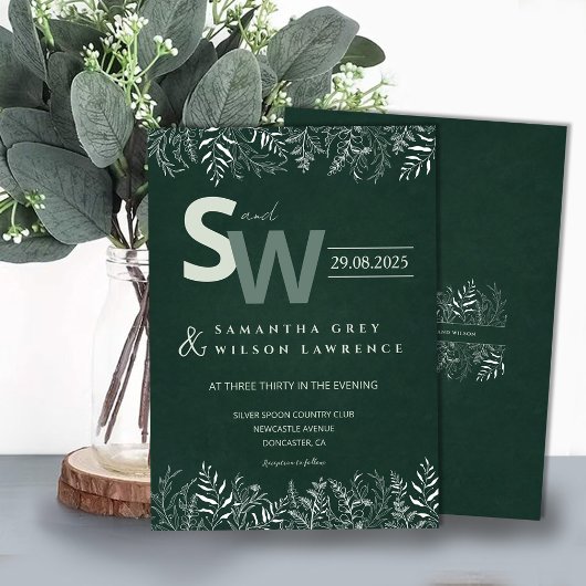 Minimalist Botanical Leafy Wedding Invitation 招待状