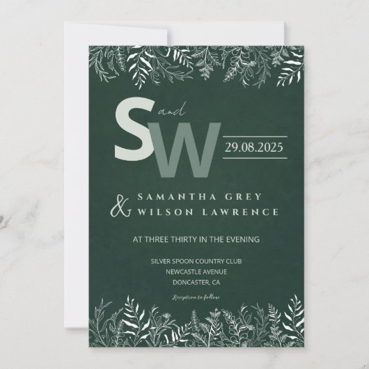 Minimalist Botanical Leafy Wedding Invitation 招待状 (正面)