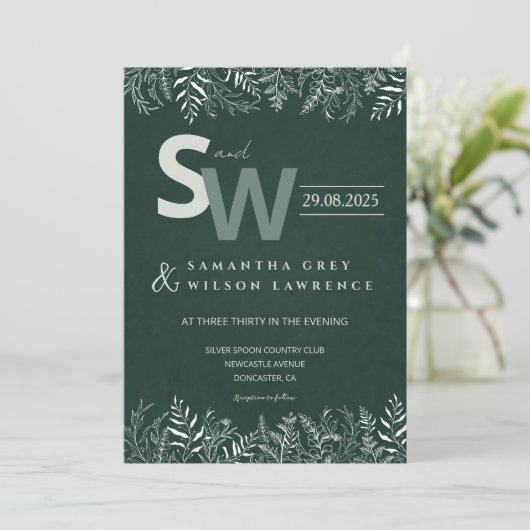 Minimalist Botanical Leafy Wedding Invitation 招待状 (スタンド正面)