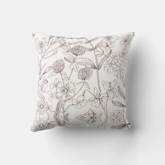 Minimalist Botanical Line Art Throw Pillow クッション (裏面)
