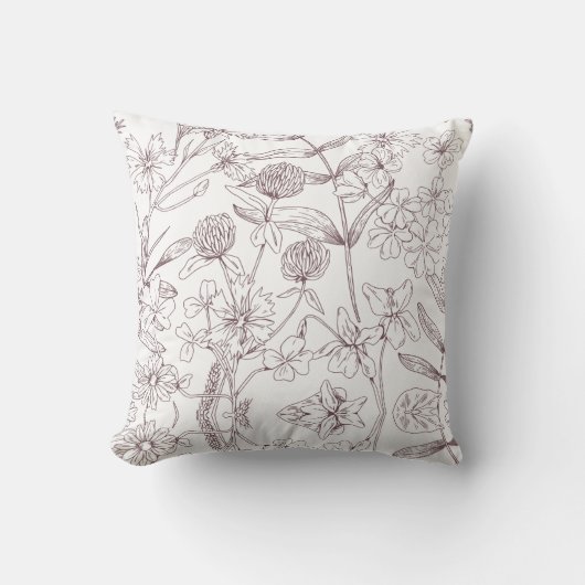 Minimalist Botanical Line Art Throw Pillow クッション (正面)