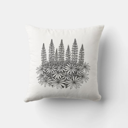 Minimalist Botanical Lupine Throw Pillow クッション (裏面)