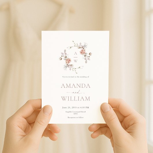 Minimalist Botanical Monogram Invitation 招待状