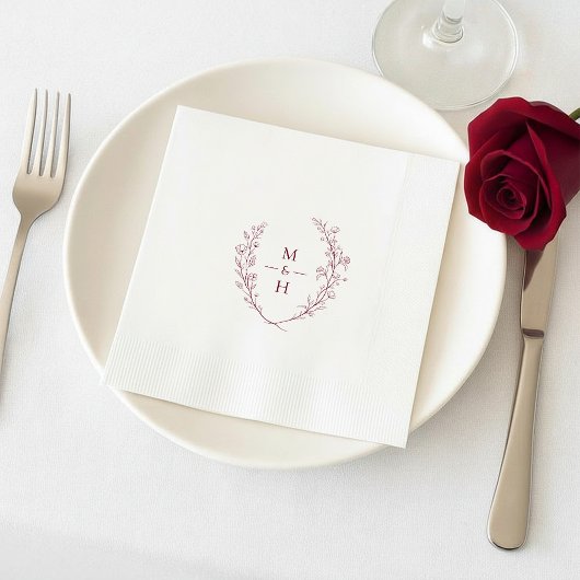 Minimalist Botanical Monogram Wedding Party スタンダードカクテルナプキン
