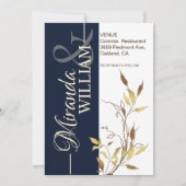 Minimalist Botanical Navy Blue Wedding Invitation 招待状 (裏面)