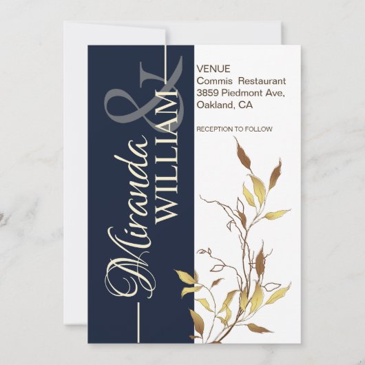 Minimalist Botanical Navy Blue Wedding Invitation 招待状 (裏面)