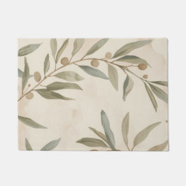 Minimalist Botanical Olive Branch Area Rug ドアマット