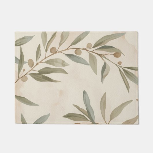 Minimalist Botanical Olive Branch Area Rug ドアマット (正面)