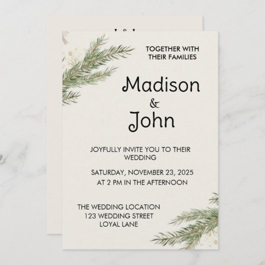 Minimalist Botanical Personalized Wedding  招待状 (正面/裏面)