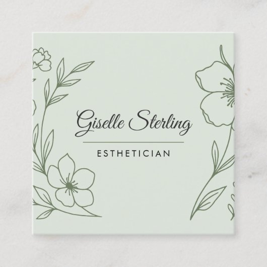 Minimalist Botanical Sage Green Esthetician スクエア名刺 (正面)