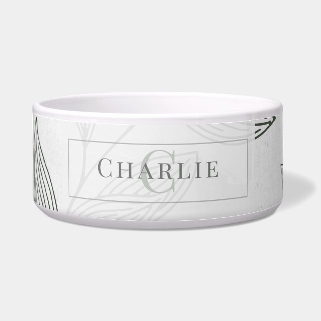 Minimalist Botanical Sketch | Custom Dog Cat Pet ボウル (正面)