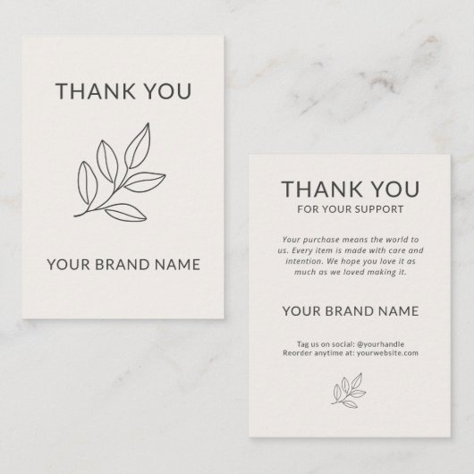 Minimalist Botanical Small Business Handcrafted ノートカード (正面/裏面)