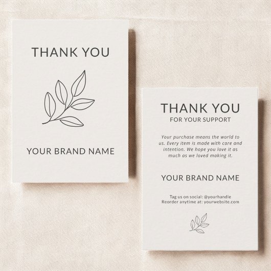 Minimalist Botanical Small Business Thank You ノートカード