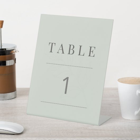 Minimalist Botanical Table Number Pale Sage 台座サイン (インサイチュ)