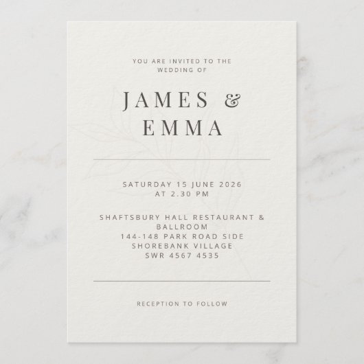 Minimalist Botanical | Warm White 招待状 (正面)