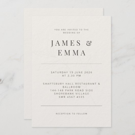 Minimalist Botanical | Warm White 招待状 (正面/裏面)