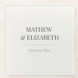 Minimalist Botanical Wedding Coaster | Warm Ivory ガラスコースター