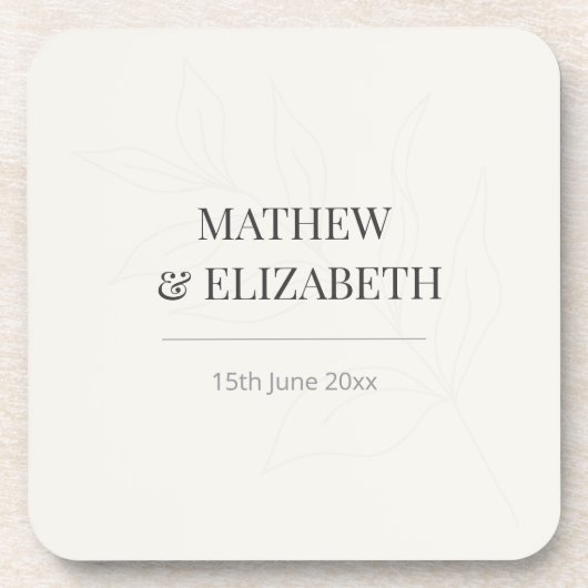 Minimalist Botanical Wedding Coaster | Warm Ivory コースター (正面)