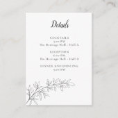 Minimalist Botanical Wedding Details Card Black エンクロージャーカード (正面)