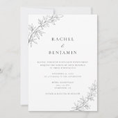 Minimalist Botanical Wedding Elegant Black White  招待状 (正面)