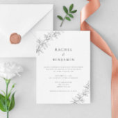 Minimalist Botanical Wedding Elegant Black White  招待状
