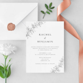 Minimalist Botanical Wedding Elegant Black White  招待状
