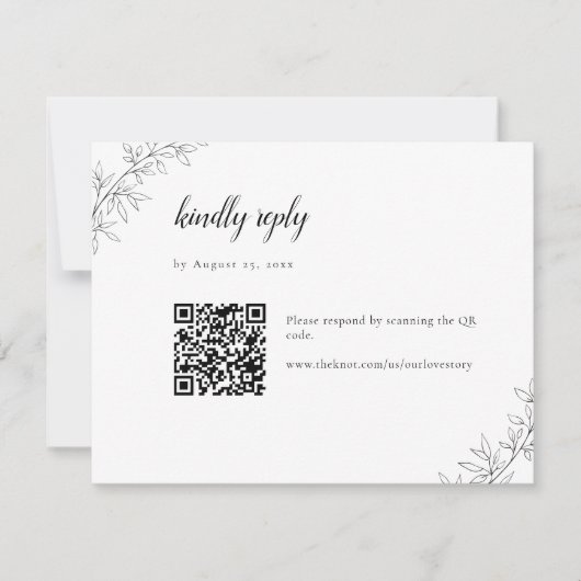 Minimalist Botanical Wedding Elegant QR Code 出欠カード (正面)