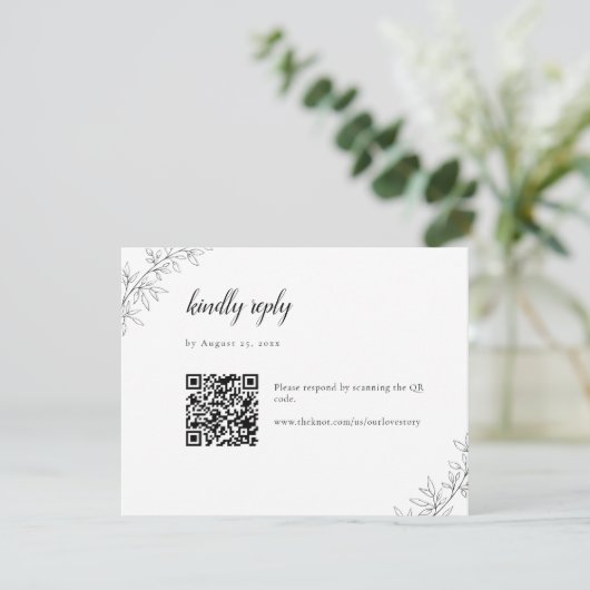 Minimalist Botanical Wedding Elegant QR Code 出欠カード (スタンド正面)