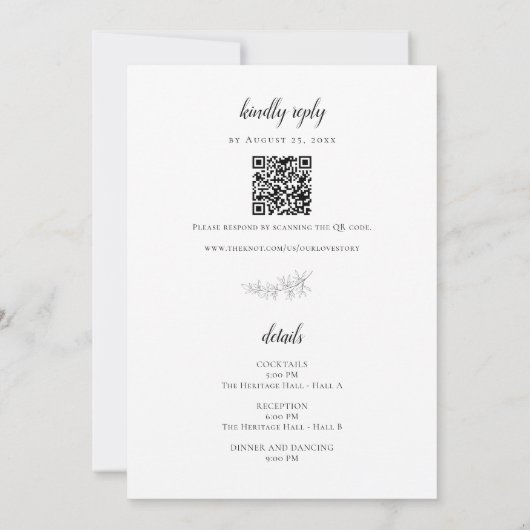 Minimalist Botanical Wedding Elegant QR Code 招待状 (裏面)