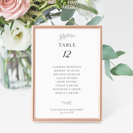 Minimalist Botanical Wedding Seating Chart Budget テーブルナンバー