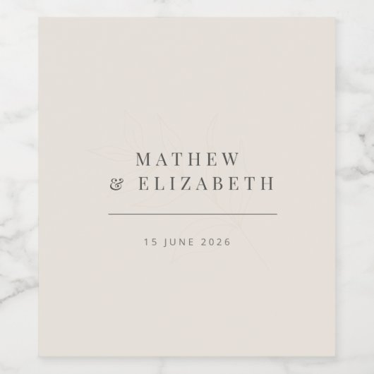 Minimalist Botanical Wedding Soft Beige ワインラベル (シングルラベル)