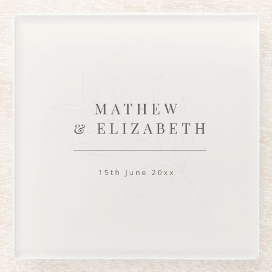 Minimalist botanical Wedding  | Warm White ガラスコースター (正面)