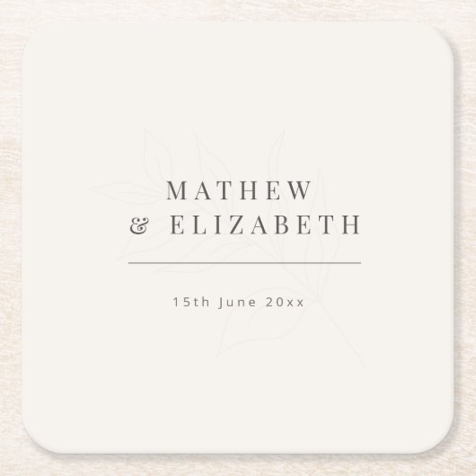 Minimalist botanical Wedding  | Warm White スクエアペーパーコースター (正面)
