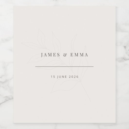 Minimalist Botanical Wedding | Warm White ワインラベル (シングルラベル)