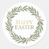 Minimalist Botanical Wreath Happy Easter ラウンドシール (正面)