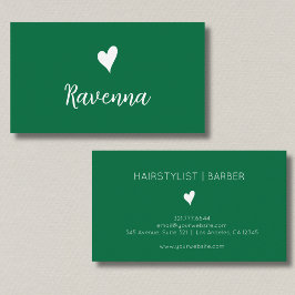 Minimalist Bottle Green White Heart Barber Name 名刺
