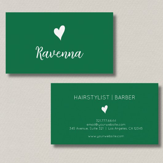 Minimalist Bottle Green White Heart Barber Name 名刺