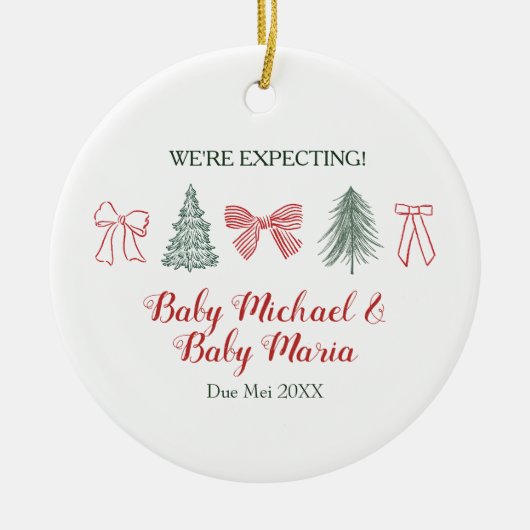 Minimalist Bow and Tree We're Expecting Parents  セラミックオーナメント (正面)