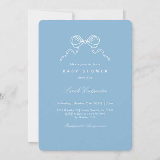 Minimalist Bow Baby Shower Boy 招待状 (正面)