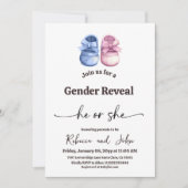 Minimalist Boy or Girl Baby Boots Gender Reveal 招待状 (正面)