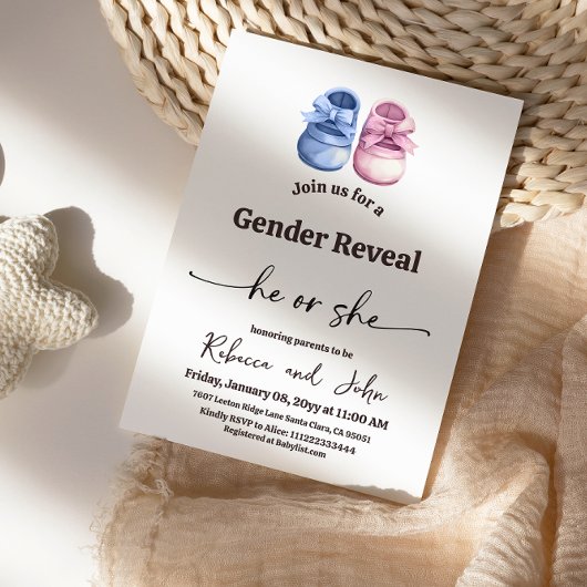 Minimalist Boy or Girl Baby Boots Gender Reveal 招待状