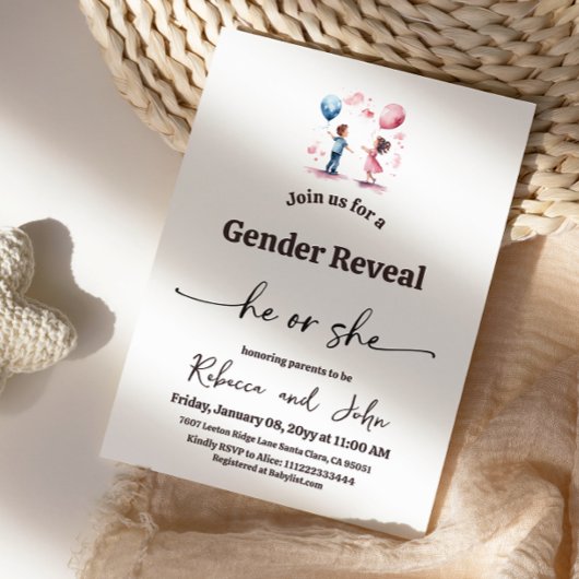 Minimalist Boy or Girl Balloon Gender Reveal 招待状