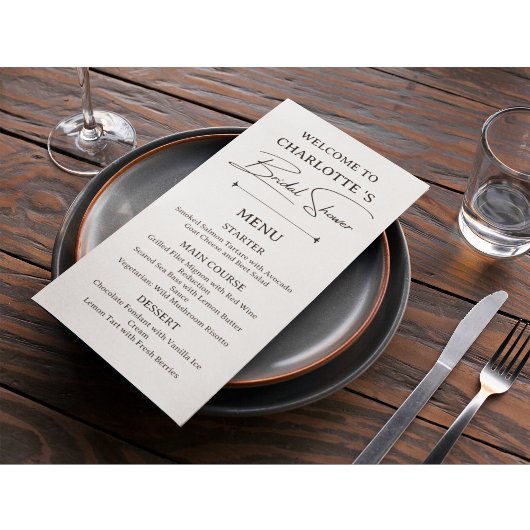 Minimalist Bridal Shower Menu Card メニュー