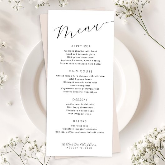 Minimalist Bridal Shower Menu Card Template メニュー